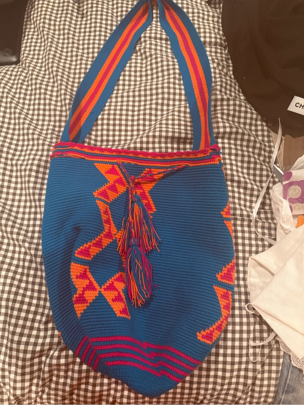 Handwoven Blue & Orange Boho Shoulder Bag